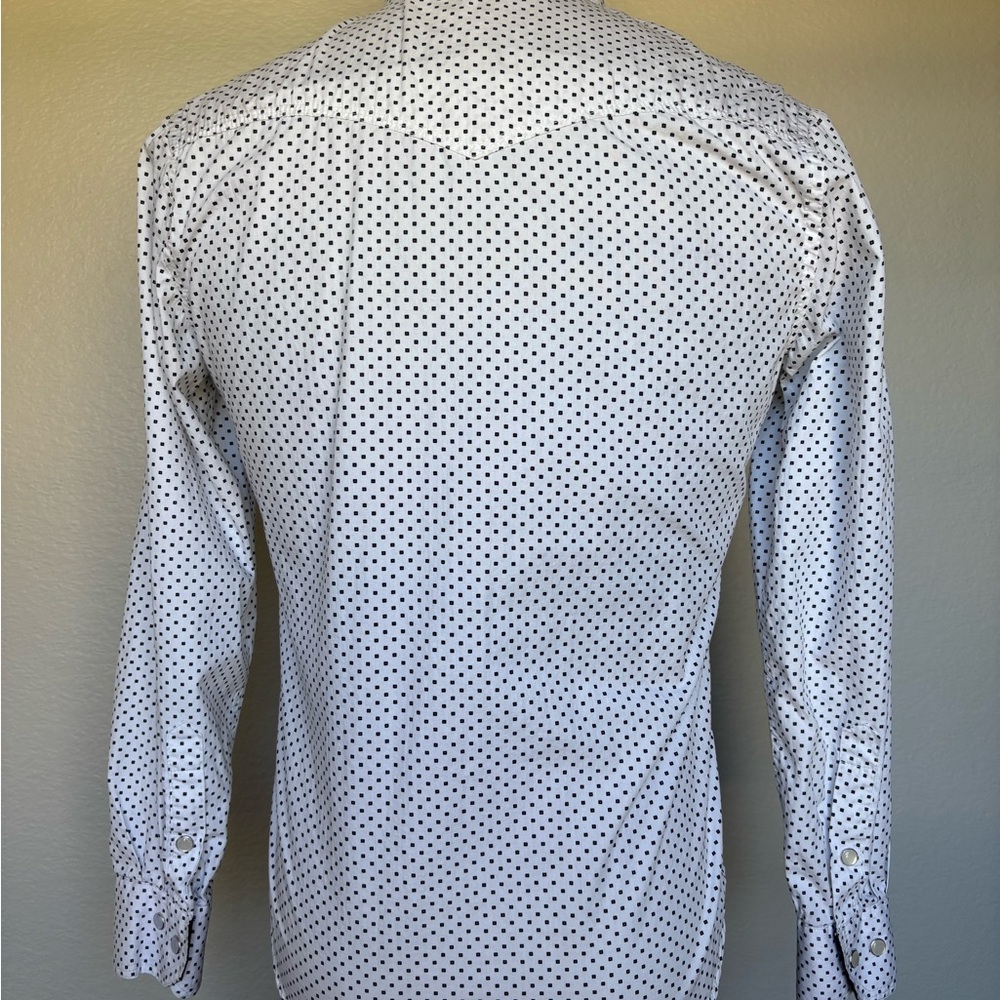 Platini Men's White Long-Sleeve Button-Down Shirt with Black Dot Print - Picture 9 of 10
